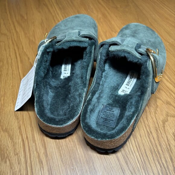 Birkenstock Boston Big Buckle Shearling Clogs Thyme Suede – Women’s 7/38 - Picture 2 of 3